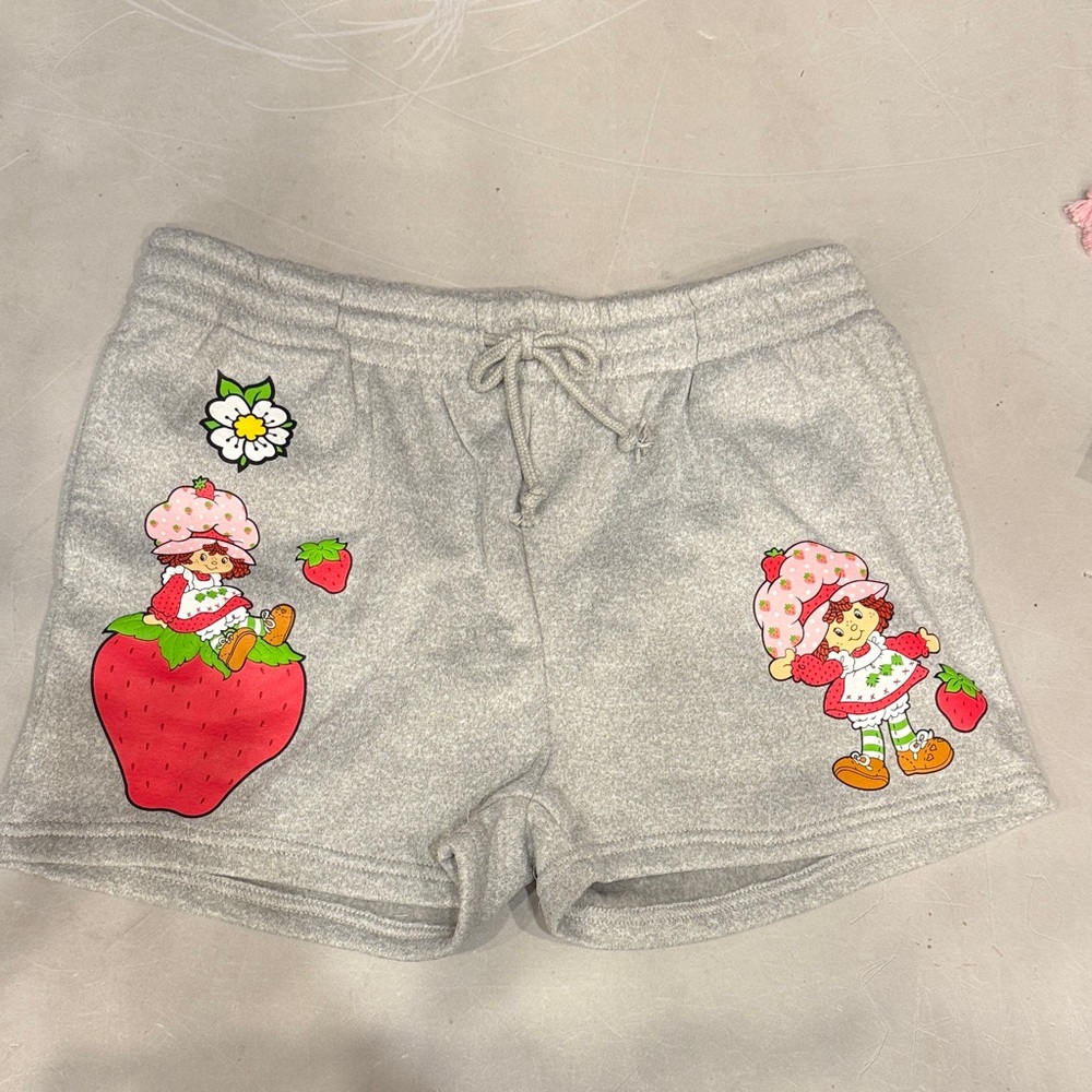 Playful Gray Athletic Shorts with Strawberry Design
